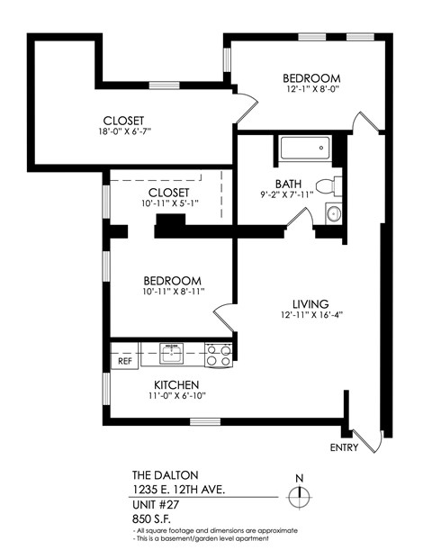 A black and white image of a floor plan for an apartment.